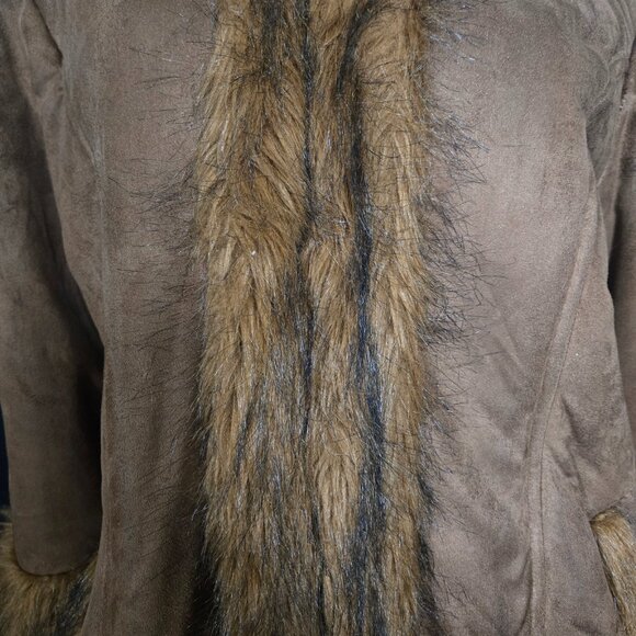 Vintage 60s 70s Penny Lane Coat Size M Boho Brown Faux Suede Faux Fur Mid Length - Picture 7 of 16